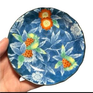 Vintage Hozan Japan Hand Painted Porcelain Dish Blue Floral